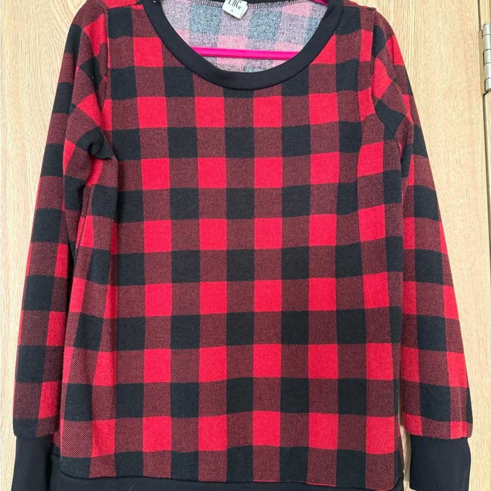 Sew In Love Red and Black Plaid Top